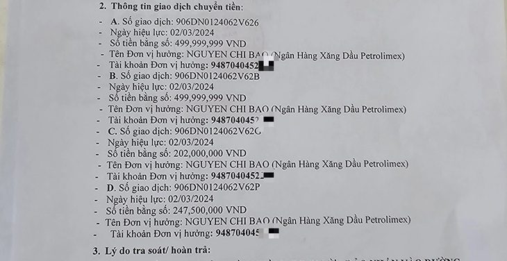 Toàn bộ số tiền 1,5 tỉ đồng của nạn nhân bị đối tượng lừa đảo chuyển sang tài khoản khác - Ảnh: NNCC